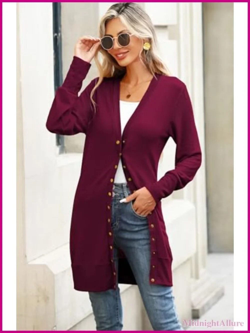 Lightweight Knit Cardigan Women Open Front V-Neck Button Long Sleeve